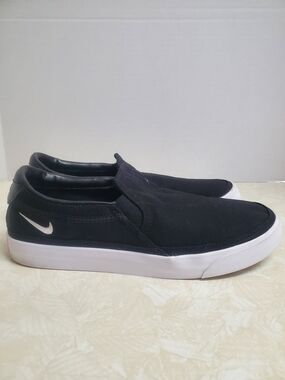 Nike  Court Legacy Black Slip-On Canvas Loafers with White Swoosh